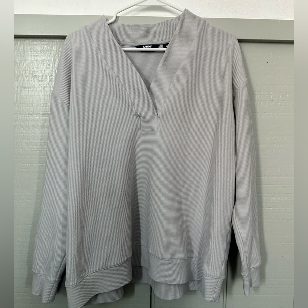 Lands' End Light Gray Ribbed Top